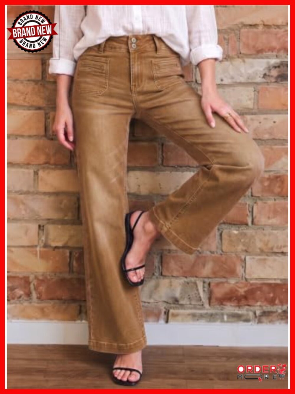 High Waisted Wide Leg Jeans Stretchy Tummy Control Flared Denim Pants - Picture 6 of 6